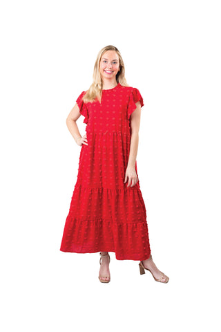 Lizzie Swiss Dot Flutter Sleeve Maxi Dress