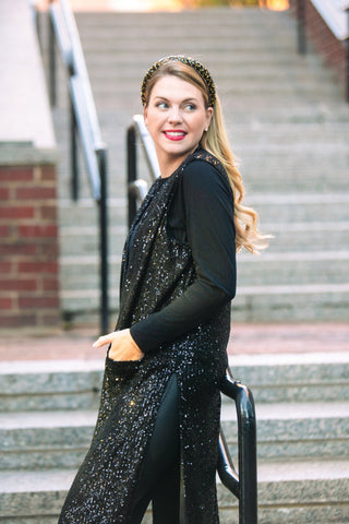 Bejeweled Black Headband on model