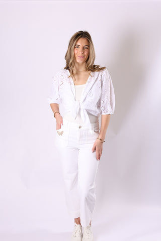 White tie front eyelet wrap