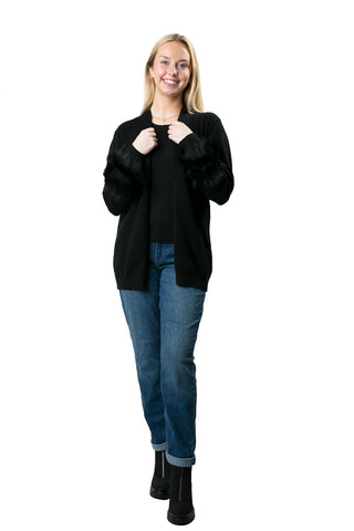 Black cardigan with faux fur cuffs