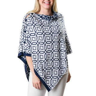 Orange Poncho with Navy and White Geometric print, shown reversed