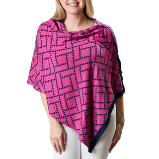 Orange Poncho with Navy and Pink Diamond print, show reversed