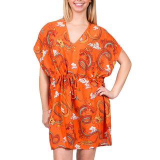 v neck beach coverup with orange lucky dragon