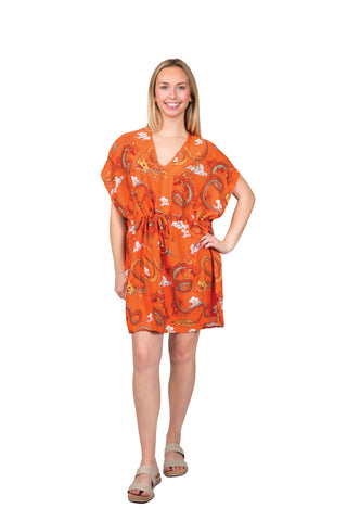 v neck beach coverup with orange lucky dragon