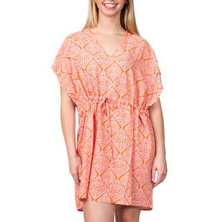 v neck beach coverup with pink orange