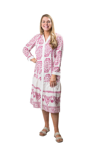 pink bohemian pattern drop hem shirtdress 