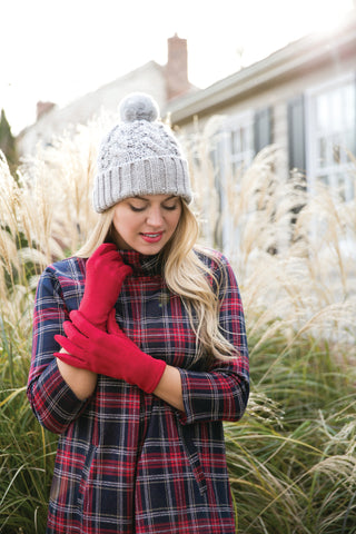 Michele gloves in red with touchscreen fingertip embroidery.
