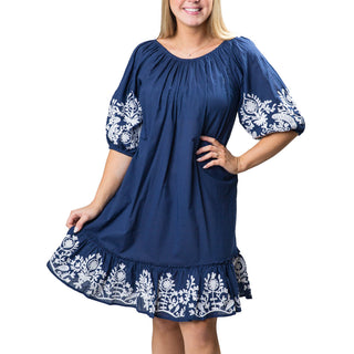 royal blue jules tunic with white embroidery 