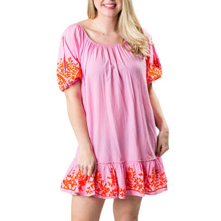 pink jules tunic with orange embroidery 