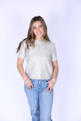 Linda Metallic Knit Tee – Sparkle in Style with a Versatile Chic Top