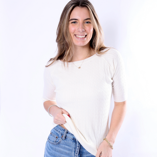 Cream cable knit short sleeve top 