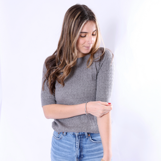 Gray cable knit short sleeve top 