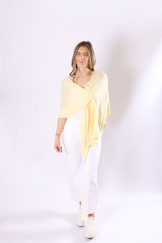 Butter Yellow Kaylie Wrap paired with white jeans and sneakers
