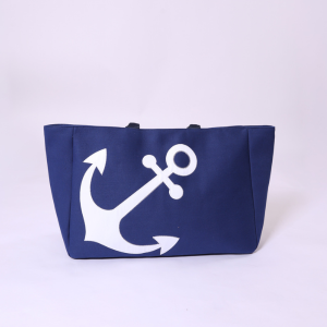 Navy blue tote bag with a white anchor design