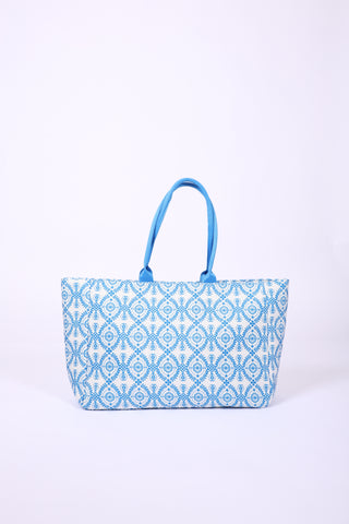 Blue Floral Lace print tote bag