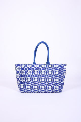 Blue Geometric Floral Lace print tote bag