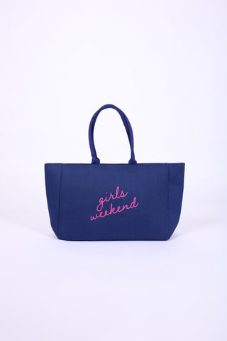 Navy Blue tote bag with pink girls weekend