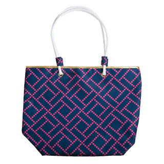 Navy and Pink Diamond Tote Bag with inner zip pocket