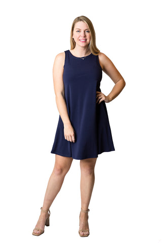 Sleeveless A-line dress with pockets in Navy