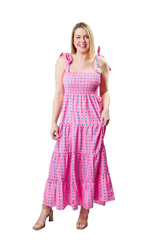 Tiered dress with tie straps in light blue with blue