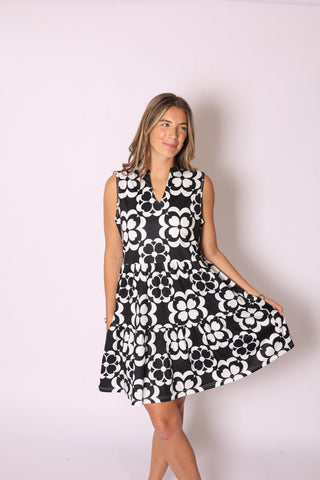 Maddie Dress in green floral print, sleeveless tiered summer style.