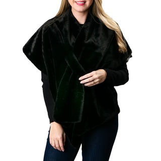 Katie Faux Fur Wrap in classic black with satin lining and secure keyhole closure.