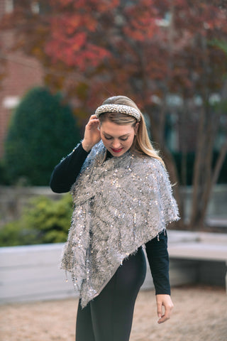 Bejeweled Silver Headband on model