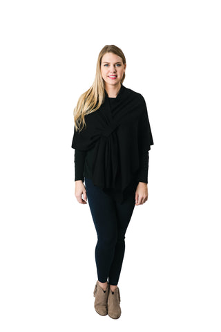 Black knit wrap shawl with keyhole 