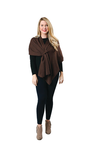 Brown knit wrap shawl with keyhole 
