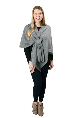 Gray knit wrap shawl with keyhole 