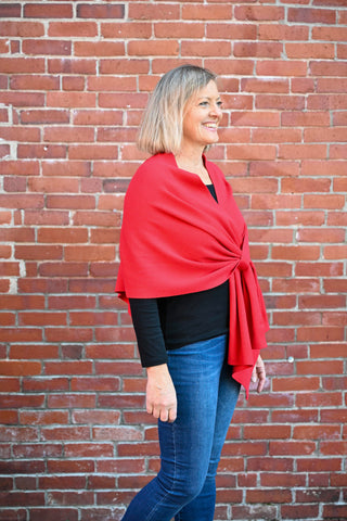 Woman wearing red tomato wrap