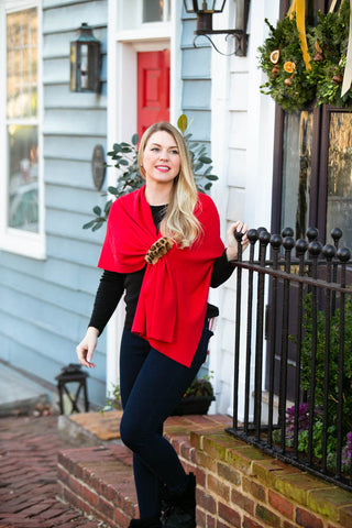 red keyhole wrap with leopard faux fur loop