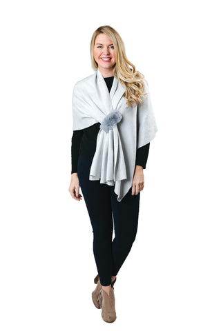 metallic silver keyhole wrap with camel faux fur loop