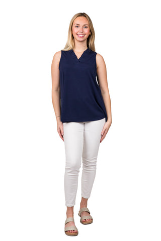 Ruffle V-neck tank top in Navy