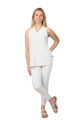 Ruffle V-neck tank top in white