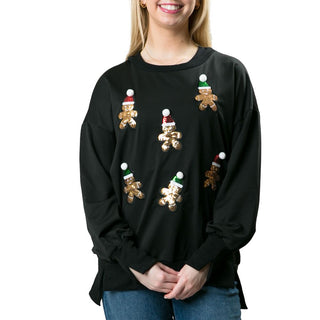 High Low holiday sweatshirt with sequined gingerbread men