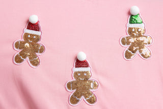 High Low holiday sweatshirt with sequined gingerbread men 