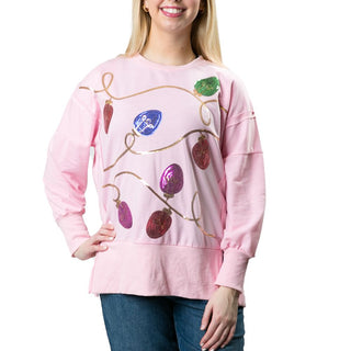 Pink sweatshirt with sequin holiday lights