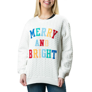 Cream sweatshirt with multicolor merry and bright