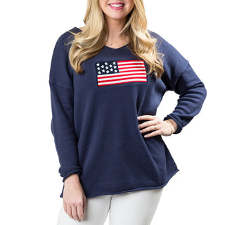 Navy sweater with American flag patch