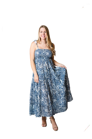 Blue Paisley Tiered Maxi Dress