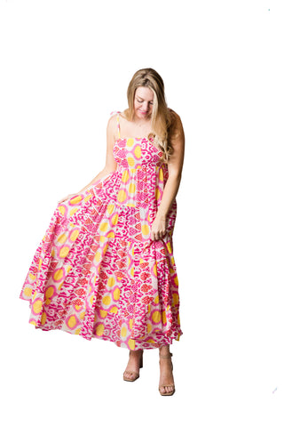 Pink Medallion Tiered Maxi Dress