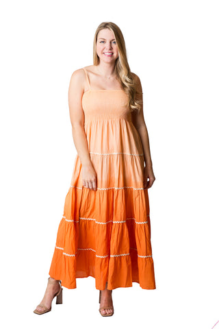 Orange Ombre Tiered Maxi Dress