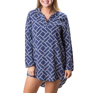 navy and white diamond tunic dress