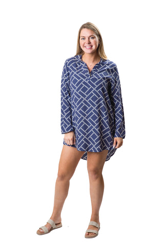 navy and white diamond tunic dress