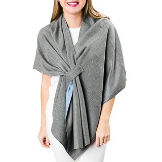 Gray with light blue soft knit wrap with keyhole loop