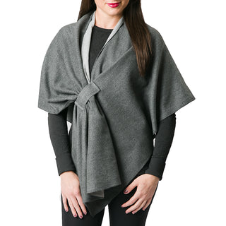Dark gray with light gray soft knit wrap with keyhole loop