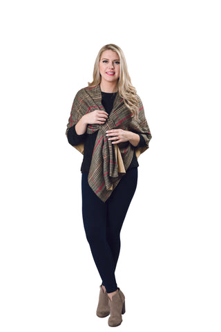 Camel Plaid Kate Keyhole Wrap in a classic plaid pattern with keyhole design, styled for cozy fall fashion