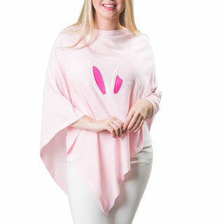 Pink One Size Poncho with embroidered bunny ears