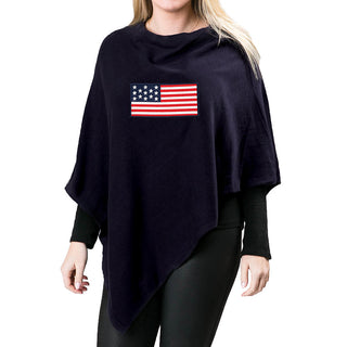 navy knit poncho with embroidered American flag